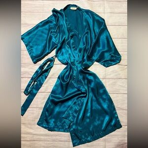 Victoria's Secret gold label Teal kimono Satin Robe